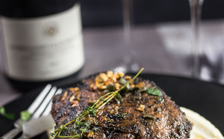 Grilled Pork Chops with Wine Brown Butter Sauce and Prosecco Superiore wine pairing